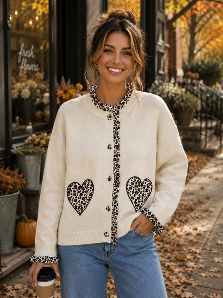 ‘Montana’ Leopard Trim & Heart Detail Cardigan