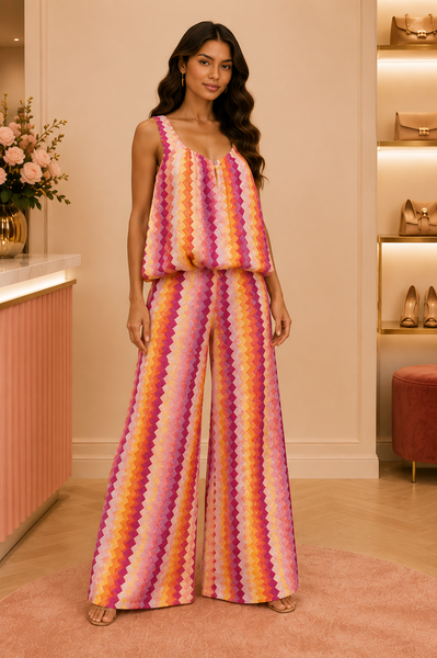 ‘Dakota’ Multi Bubble Hem Top & Trouser Set
