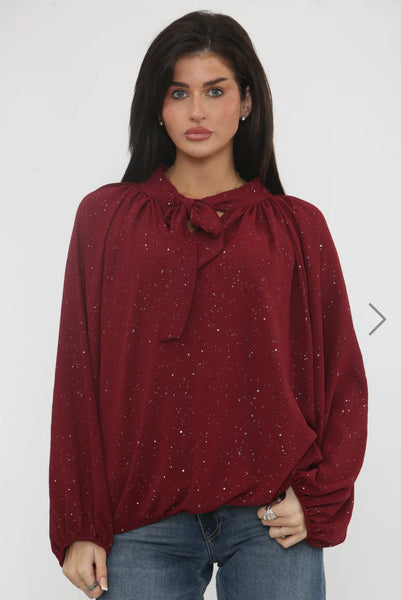 ‘Maddox’ Metallic Glitter Bow Top