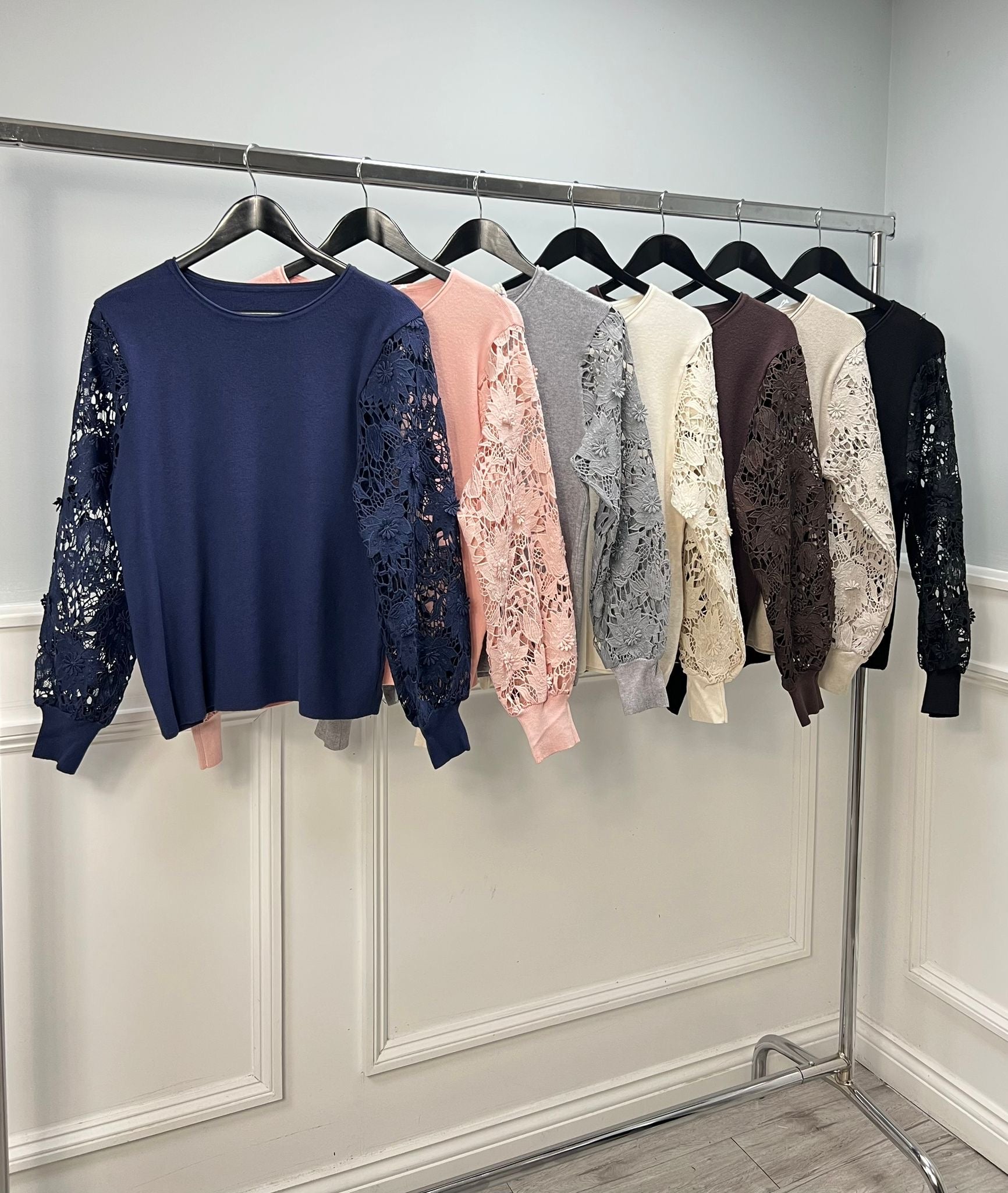 ‘Carter’ Flower Crochet Sleeve Jumper