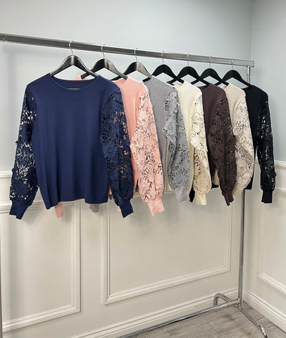 ‘Carter’ Flower Crochet Sleeve Jumper