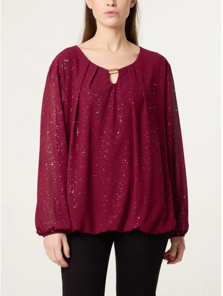 ‘Ainsley’ Metallic Glitter Gold Trim Top