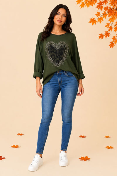 ‘Fiona’ Leopard Heart Motif Top