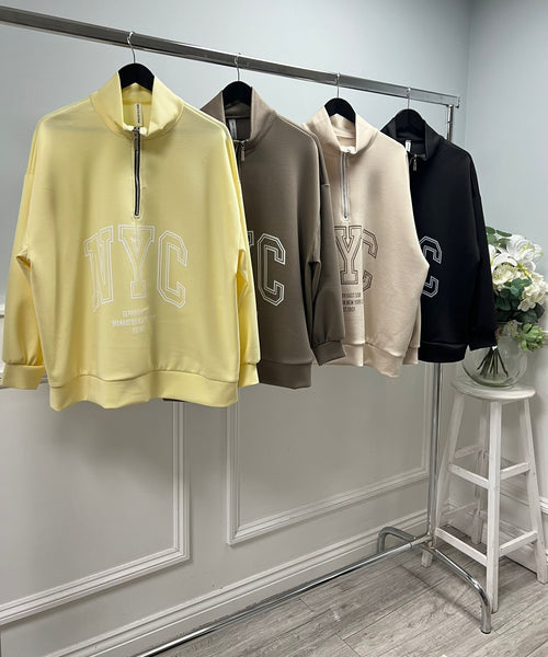 ‘Fran’ NYC Zip Up Neck Sweatshirt
