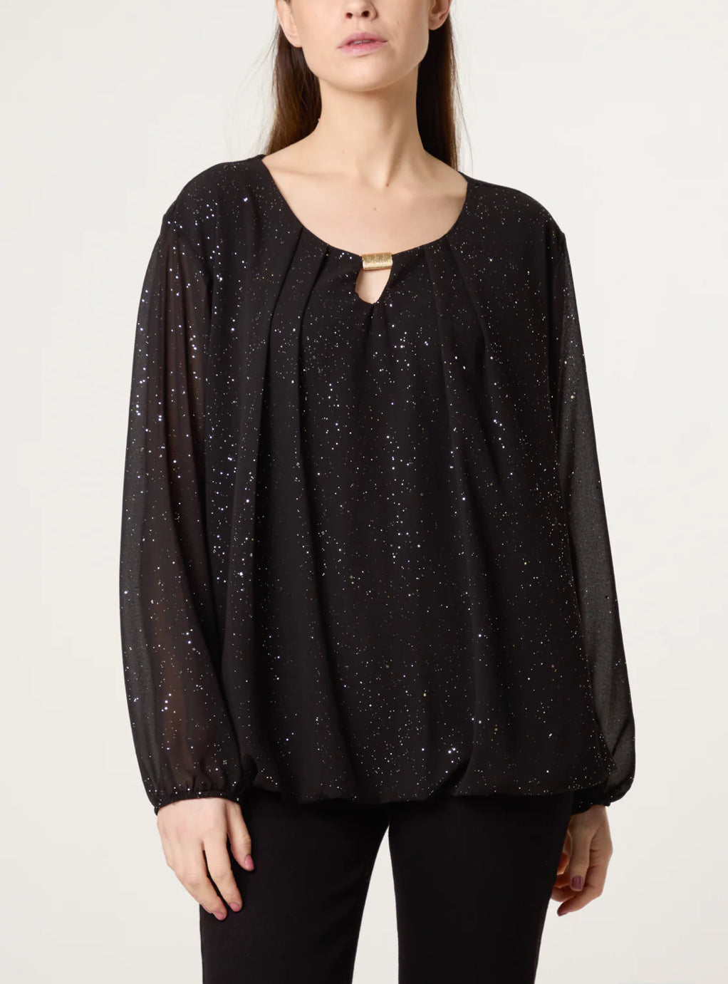 ‘Ainsley’ Metallic Glitter Gold Trim Top