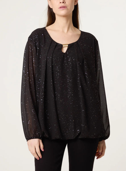 ‘Ainsley’ Metallic Glitter Gold Trim Top