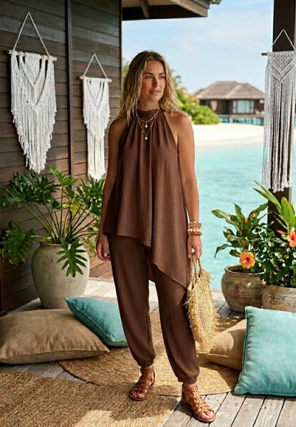 ‘Ethel’ Halter Neck Top & Trouser Set