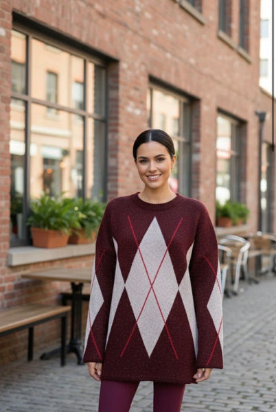 ‘Nikita’ Argyle Print Oversized Jumper