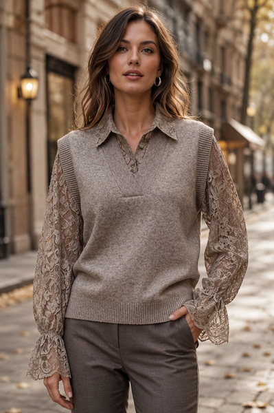 ‘Courtney’ Lace Sleeve Mock Shirt Jumper