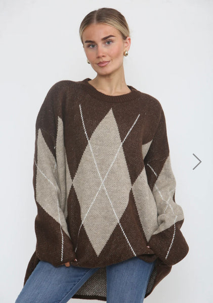 ‘Nikita’ Argyle Print Oversized Jumper