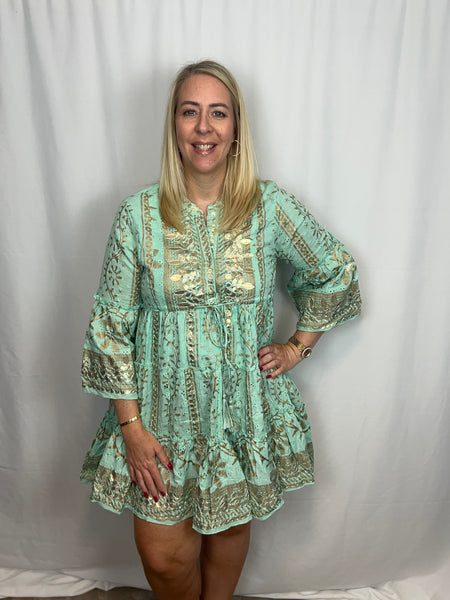 ‘Oceana’ Gold Foil Boho Dress