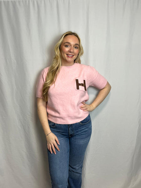 ‘Heather’ H Buckle Pocket Short Sleeve Jumper