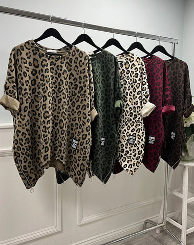 ‘Yaz’ Leopard Print Curved Hem Top
