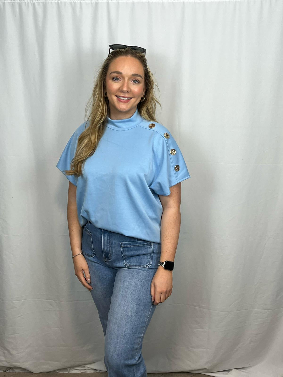 ‘Erica’ Gold Button Shoulder Top