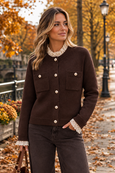 ‘Jordan’ Polka Dot Frill Trim Cardigan