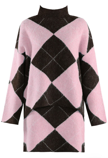 ‘Emerson’ Knitted Argyle Skirt Set