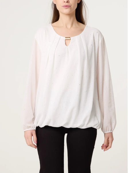 ‘Ainsley’ Metallic Glitter Gold Trim Top