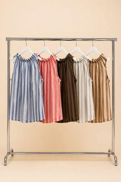 ‘Hattie’ Striped Ruched Neck Top