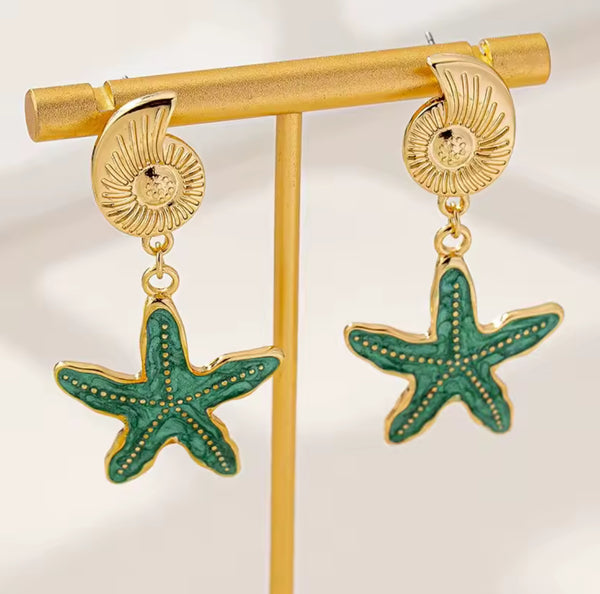 Conch & Starfish Drop Earrings