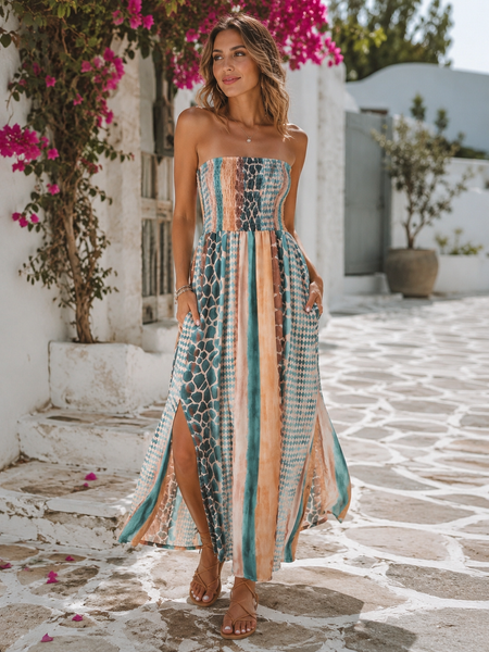‘Valencia’ Reptile Print Bandeau Maxi Dress