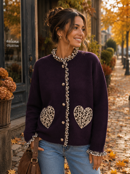 ‘Montana’ Leopard Trim & Heart Detail Cardigan