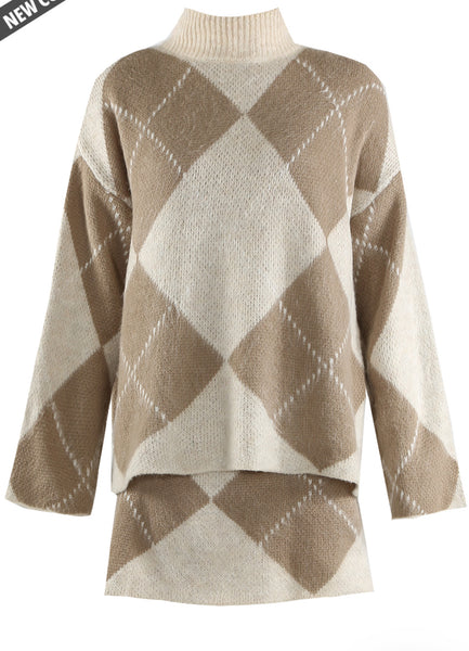 ‘Isla’ Knitted Argyle Skirt Set