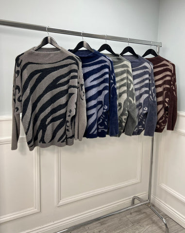‘Billie’ Fluffy Zebra Print Jumper