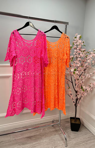 ‘Louisa’ Neon Crochet Dress