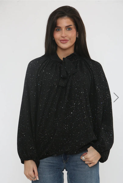 ‘Maddox’ Metallic Glitter Bow Top