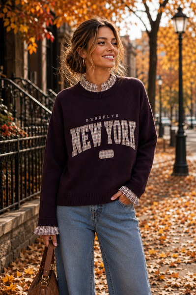 ‘New York’ Checked Collar & Cuff Jumper