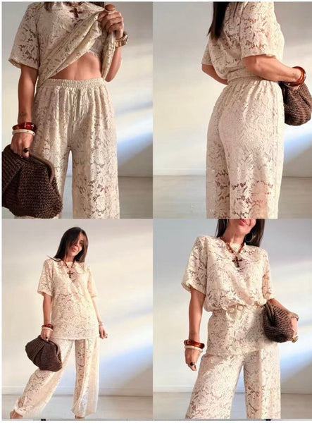 ‘Rory’ Lace T-Shirt & Trouser Set