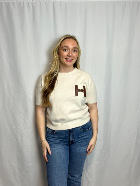‘Heather’ H Buckle Pocket Short Sleeve Jumper
