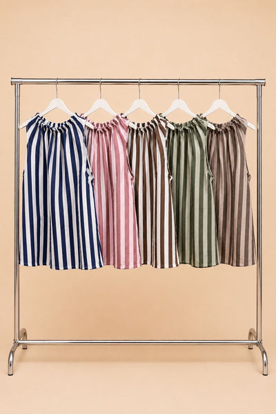 ‘Hattie’ Striped Ruched Neck Top