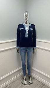 ‘Carson’ Denim Trim Top