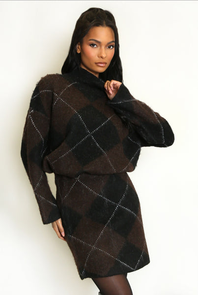 ‘Emerson’ Knitted Argyle Skirt Set
