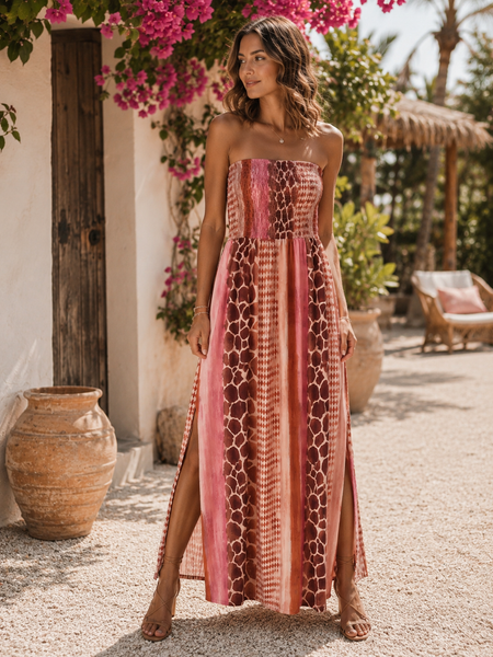 ‘Valencia’ Reptile Print Bandeau Maxi Dress