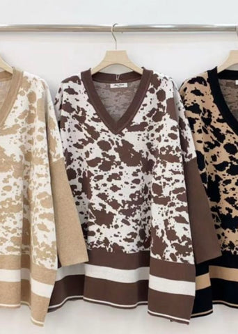 ‘Claudia’ Animal Print V-Neck Jumper