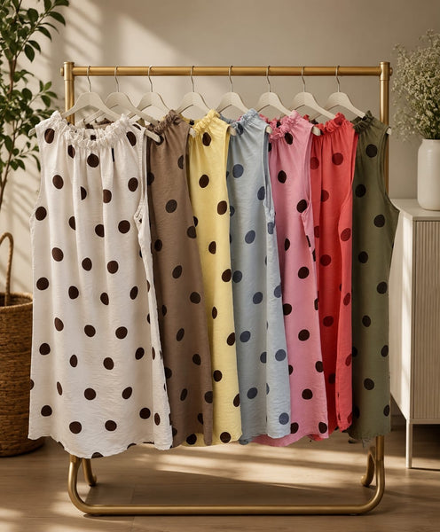 ‘Harriet’ Polka Dot Ruffle Neck Dress