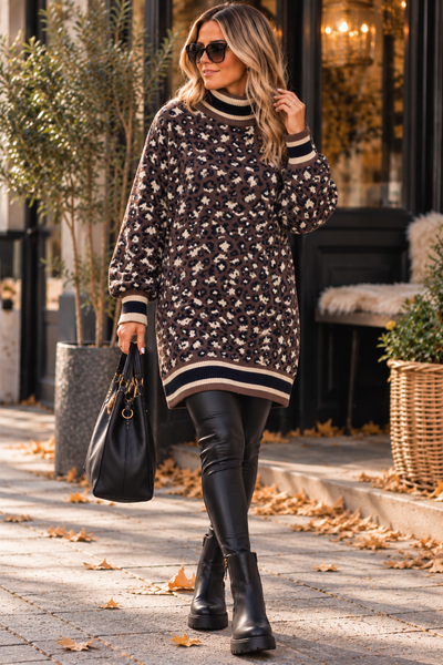 ‘Ella’ Longline Leopard Print Jumper