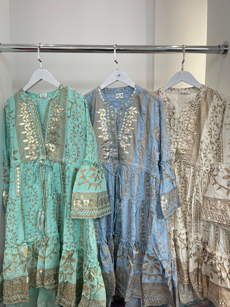 ‘Oceana’ Gold Foil Boho Dress