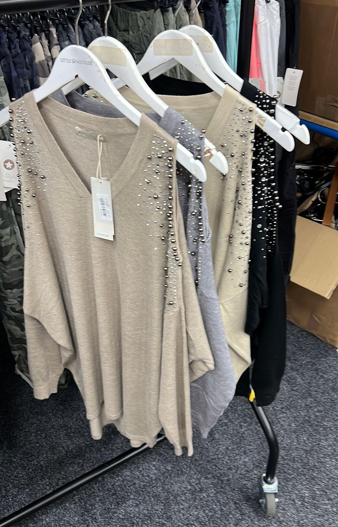 ‘Lainey’ Cold Shoulder Pearl Detail Jumper