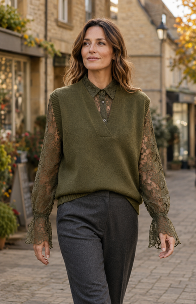 ‘Courtney’ Lace Sleeve Mock Shirt Jumper