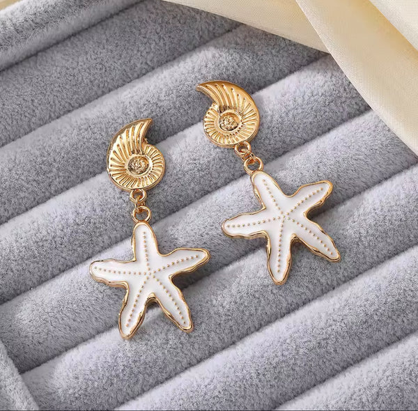 Conch & Starfish Drop Earrings