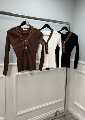 ‘Fenton’ Leopard Trim Top