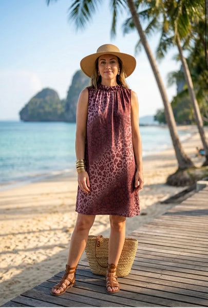 ‘Etta’ Ombré Leopard Print Ruffle Neck Dress