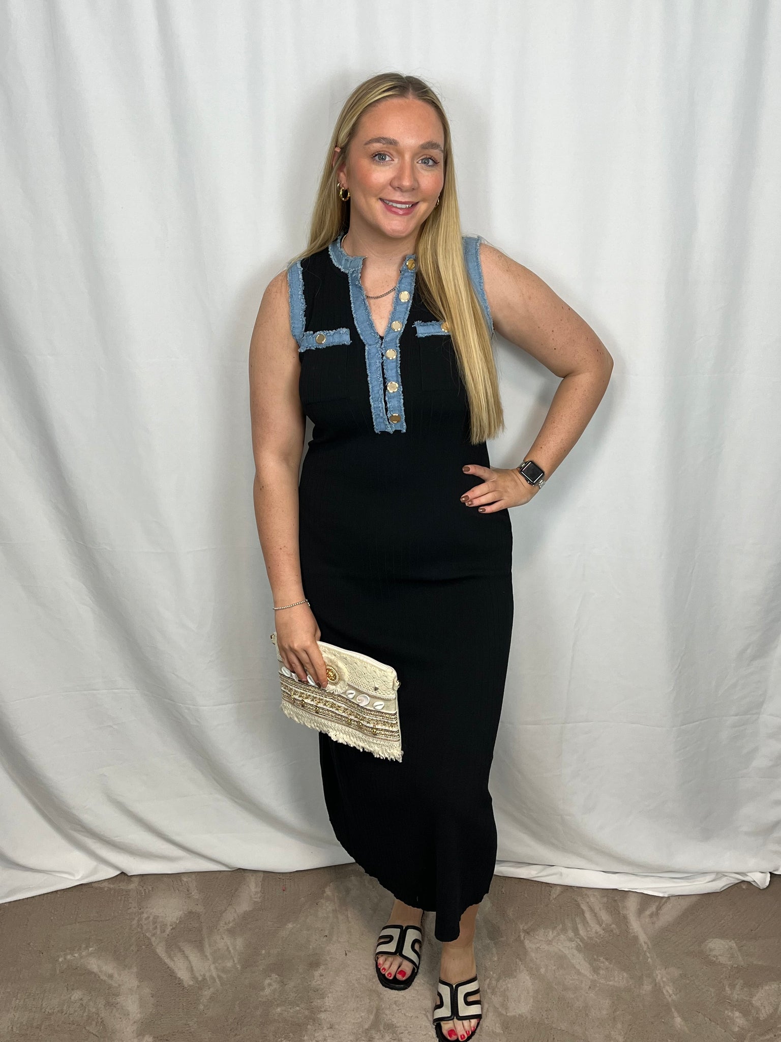 ‘Saffron’ Denim Trim Dress