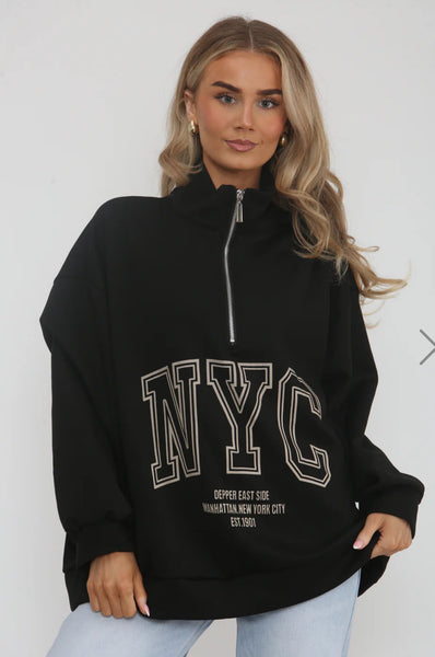 ‘Fran’ NYC Zip Up Neck Sweatshirt