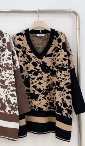 ‘Claudia’ Animal Print V-Neck Jumper