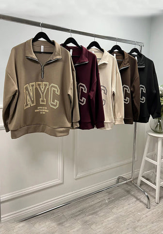 ‘Fran’ NYC Zip Up Neck Sweatshirt