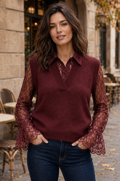 ‘Courtney’ Lace Sleeve Mock Shirt Jumper